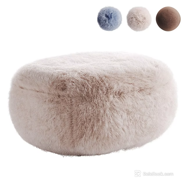 Fluffy Faux Fur Ottoman With Soft Surface And Multiple Color Options For Living Room 3d model 