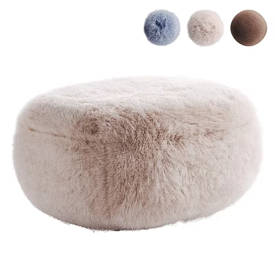 Fluffy Faux Fur Ottoman With Soft Surface And Multiple Color Options For Living Room 3d model