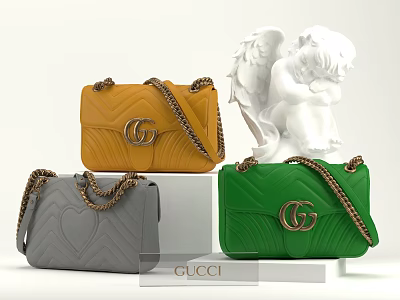 Gucci Fashion Bags In Yellow Gray Green With Double G Logo And Chain Straps 3d model