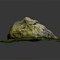 Natural Rustic Stone Material With Green Moss And Fresh Grass Leaves