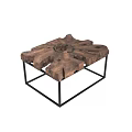 Natural Wooden Dining Table With Unique Tree Stump Design And Metal Legs