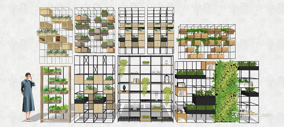 Creative Garden Decor Designs With Multi Tiered Metal Shelves And Green Plants 3d model 