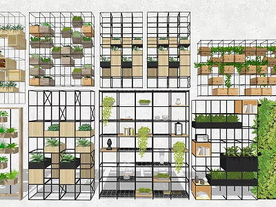Creative Garden Decor Designs With Multi Tiered Metal Shelves And Green Plants 3d model