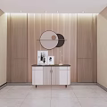 Modern Interior Wooden Vertical Striped Wall Decorative Cabinet Photo Frame Round Mirror