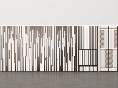 Modern Minimalist Room Dividers With Striped And Geometric Patterns In Brown And White Tones 3d model