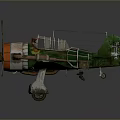 Vintage Green Propeller Airplane Model With Weathered Paint For Aerospace