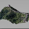 Realistic Great Wall Model On Mountain With Green Vegetation And Watchtowers