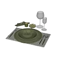 Stylish Tableware Combination With Green Plates Woven Placemats Wine Glasses And Utensils
