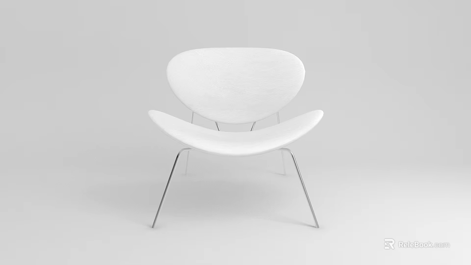 Modern White Lounge Chair With Curved Backrest And Sleek Metal Legs Design 3d model 