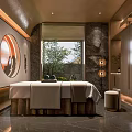 Luxury SPA Sauna Interior Design With Massage Bed Natural View And Soft Lighting
