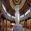 Sacred Religious Faith Temple Interior With White Statue Ornate Ceiling And Golden Elements