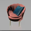 Pink Velvet Accent Armchair With Blue Cushion And Gold Metal Legs