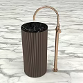 Modern Cylindrical Washbasin with Ribbed Surface Black Marble Countertop and Copper Faucet on Marble Floor