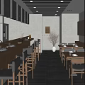 Japanese Restaurant Interior With Wooden Counter Dining Tables Chairs Warm Lighting And Minimalist Decor