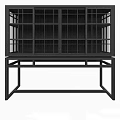 Modern Black Decorative Cabinet With Lattice Doors Open Shelves And Frame Base