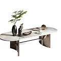 Modern Oval Coffee Table With Marble Top Metal Base And Decorative Items 3d model