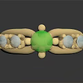 Luxurious Gold Ring With Central Green Gemstone And Blue Accent Gemstones