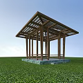 Wooden Pavilion Garden Ornament With Glass Roof On Green Grass Field