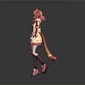Cute Child In Anime Style With Pink Hair Pigtails Fox Ears Tail And Sneakers