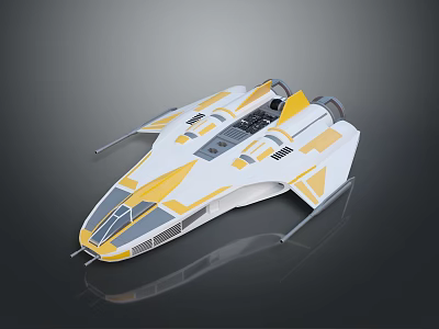 Sleek White And Yellow Futuristic Starship With Cockpit And Thrusters For Space Exploration 3d model