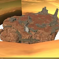 Orange Red Rock Formation Model With Irregular Surface And Layered Structure