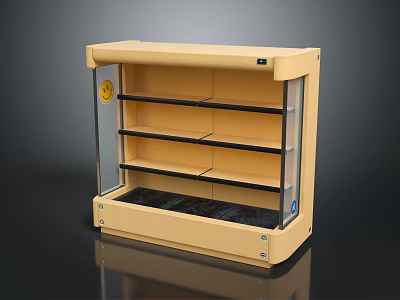 Yellow Display Showcase With Glass Door Multiple Shelves And Black Base 3d model
