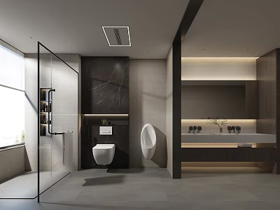 Modern Bathroom Interior With Glass Shower Toilet Marble Vanity And Lighting 3d model