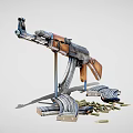 AK 47 Rifle With Magazines And Ammunition 3d model