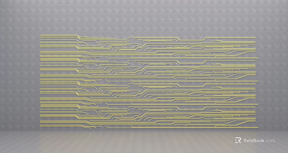 Modern Background Wall Design With Yellow Linear Patterns And Geometric Details 3d model 