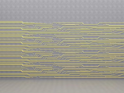 Modern Background Wall Design With Yellow Linear Patterns And Geometric Details 3d model