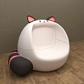 Cute Single Sofa With Cat Ear Design White on Wooden Floor Gray Wall