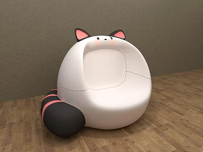 Cute Single Sofa With Cat Ear Design White on Wooden Floor Gray Wall 3d model
