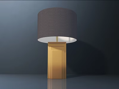 Modern Table Lamp With Golden Base And Gray Fabric Shade For Home Decor 3d model