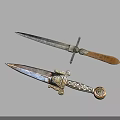 Elegant Antique Weapon Daggers With Wooden Handle And Ornate Metal Blades