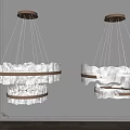 Modern Elegant Chandeliers With Golden Ceiling Base And White Leaf Pattern Shades