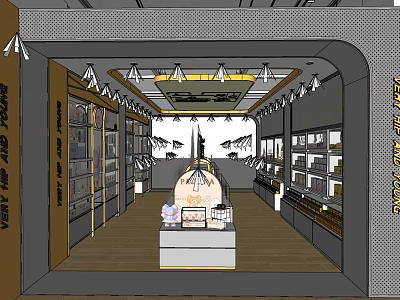 Elegant Retail Store Interior With Display Shelves Central Showcase And Products 3d model