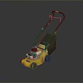 Yellow Gas Powered Lawn Mower With Black Handle And Wheels For Grass Cutting