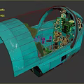 Detailed Turquoise Aircraft Cockpit Model Interior Featuring Control Panel Instruments And Transparent Canopy