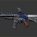 Futuristic Sci Fi Gun With Blue Silver Metallic Design And Orange Grip