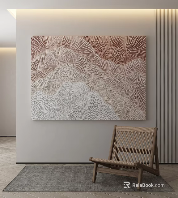 Abstract Artwork In Modern Interior With Wicker Chair 3d model 