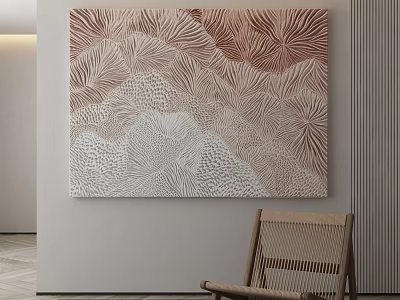 Abstract Artwork In Modern Interior With Wicker Chair 3d model