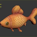 Shiny Orange Goldfish 3D Model With Scales Fins Tail And Reflection On Dark Background