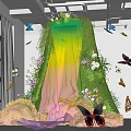 Colorful Garden Decor With Rainbow Curtain Green Plant Wall Flowers Butterflies And Cloud Decorations