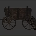 Ancient Wooden Cart with Large Spoked Wheels and Open Cargo Structure