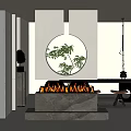 Modern Interior Design With Circular Partition Featuring Flames And Green Plant 3d model