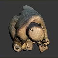 Ancient Human Figure Sculpture Carving With Squatting Posture And Decorative Leg Patterns
