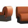 Modern Orange Leather Single Sofa With Curved Backrest And Square Base 3d model