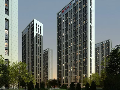Modern High Rise Residential Buildings With Glass Curtain Walls And Green Surroundings 3d model