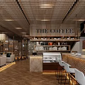 Coffee Shop Interior Design With Wooden Ceiling Pendant Lights Bar Stools And Herringbone Floor