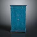Distressed Blue Vintage Standing Cabinet With Double Doors And Textured Surface